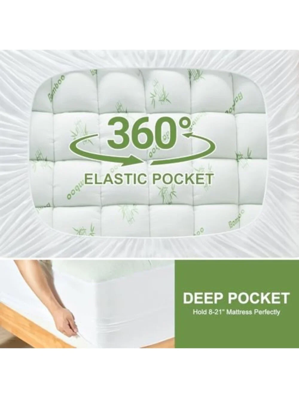 Queen Mattress Topper - Soft Bamboo Pillow Top, Cooling Protector, Deep Pocket
